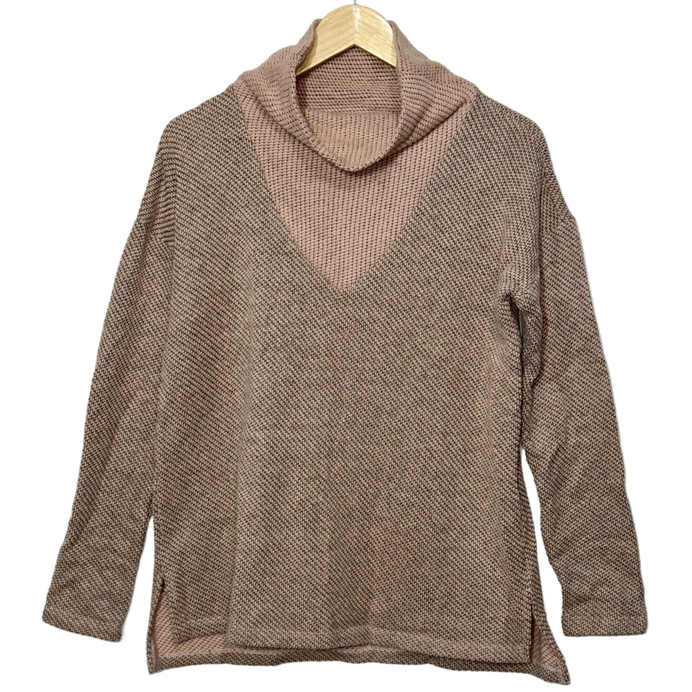 Anthropologie Sanctuary Pink Gray Knit Long Sleeve Turtleneck Sweater Top Size M